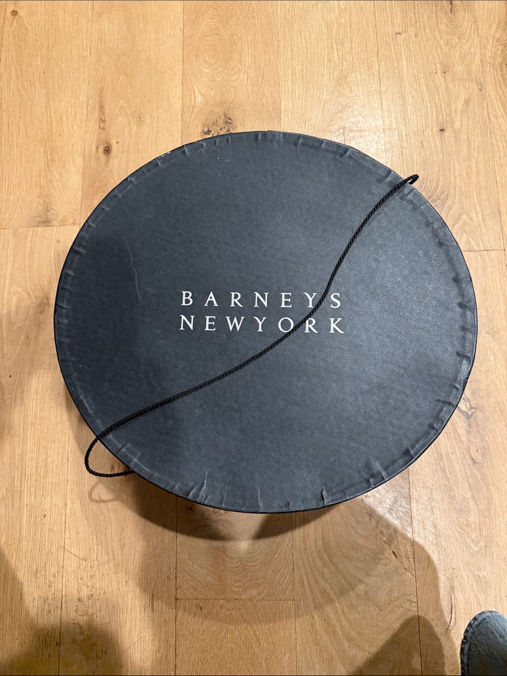 Large Barneys New York Black Round Hat Box with Rope Handle 16.5